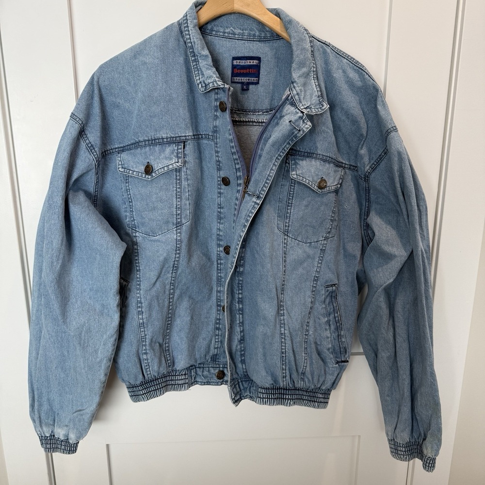 VTG Bovattini Sportswear Bomber 90s Jean Jacket Womens XL Blue Full Zip&Buttons